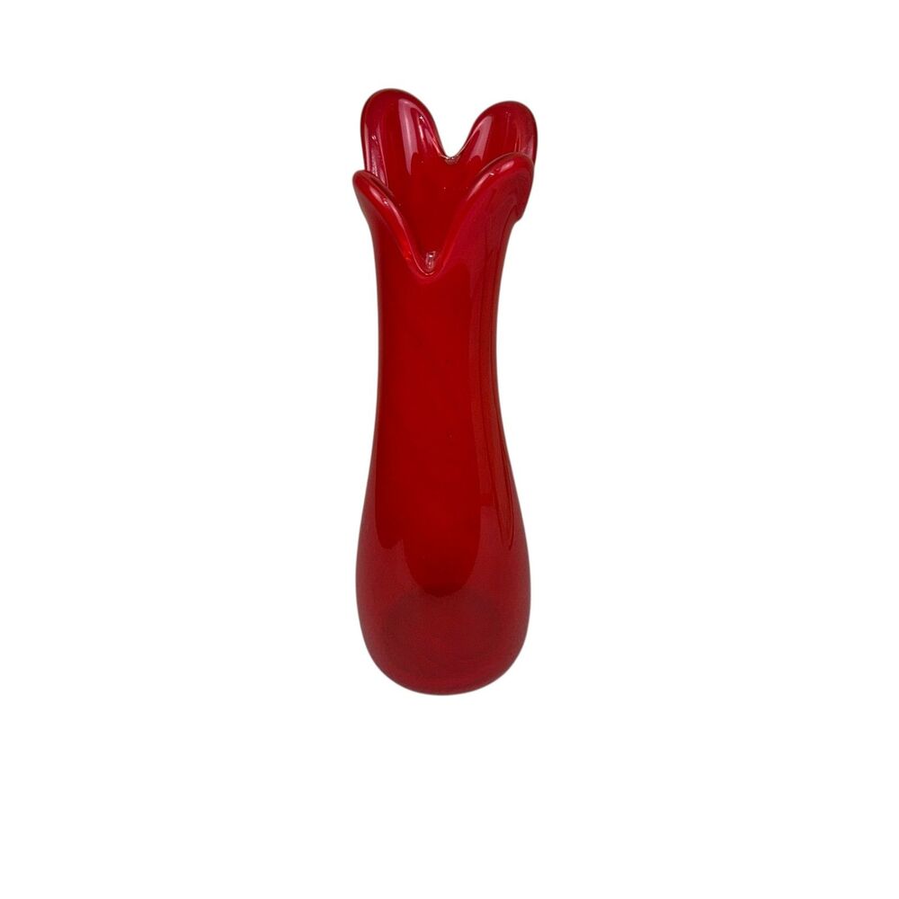 14in‎ Tall Murano Style Art Glass Vase Red Orange